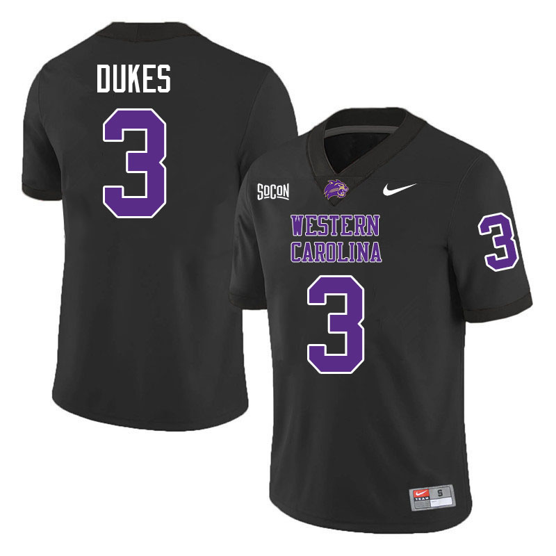 Western Carolina Catamounts #3 Samaurie Dukes College Football Jerseys,Uniforms-Black